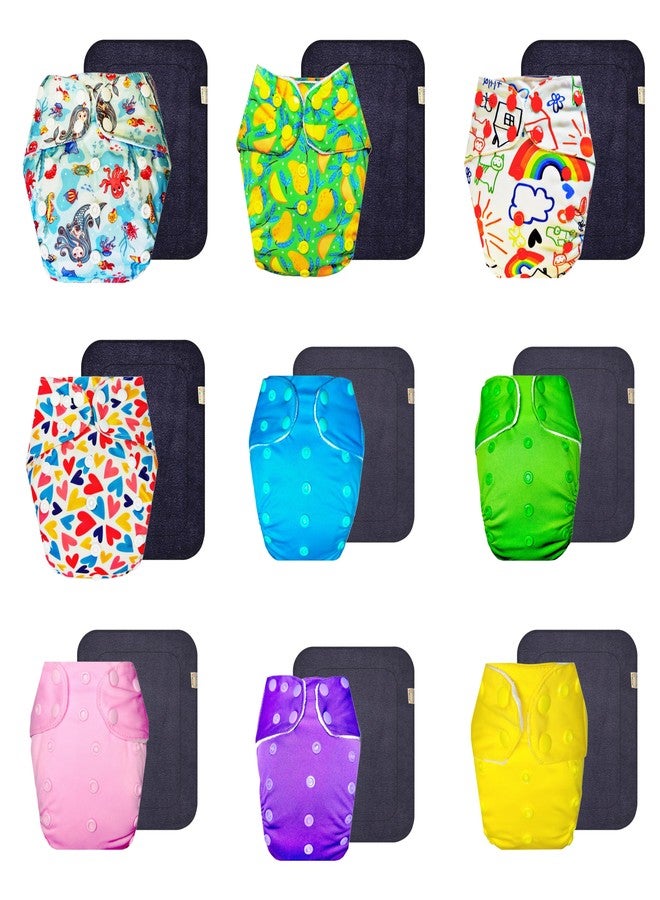Dumbledo Premium Cloth Diaper with Gray Insert (Pack of 9) | Hypoallergenic | Breathable | Quick Dry | Perfect for Indian Summers | 3 Months - 3 Years | Unisex Baby - Image 1