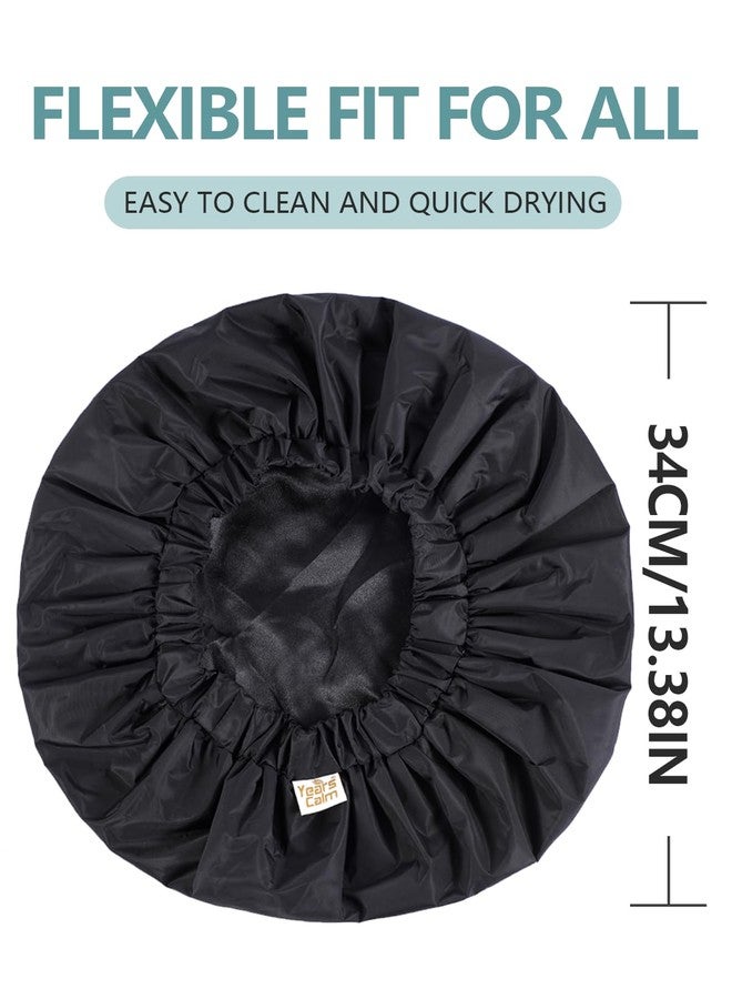 Years calm Reusable Waterproof Shower Caps for Women, Hair Caps for Showers, Double-Layer Elastic Design, for All Hairstyles, Travel-Friendly (black) - Image 2