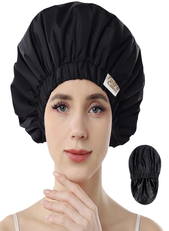 Years calm Reusable Waterproof Shower Caps for Women, Hair Caps for Showers, Double-Layer Elastic Design, for All Hairstyles, Travel-Friendly (black) - Image 1