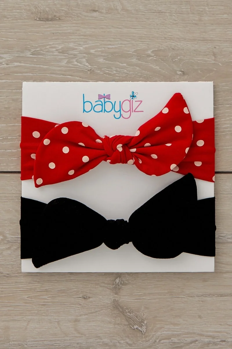 Babygiz Handmade Soft Rabbit Ear Natural Cotton Combed 2 Pair Baby Kids Girls Bandana Black Red