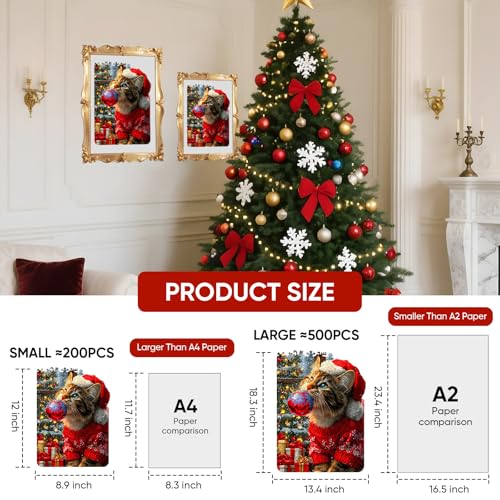 MEATRN Christmas Hat Cat Jigsaw Puzzles 490 Pcs Handmade Wooden Puzzle with Unique Shapes Stress Relief Educational Fun Family Game Night 134183 Inch Best Gift for Friends - Image 5