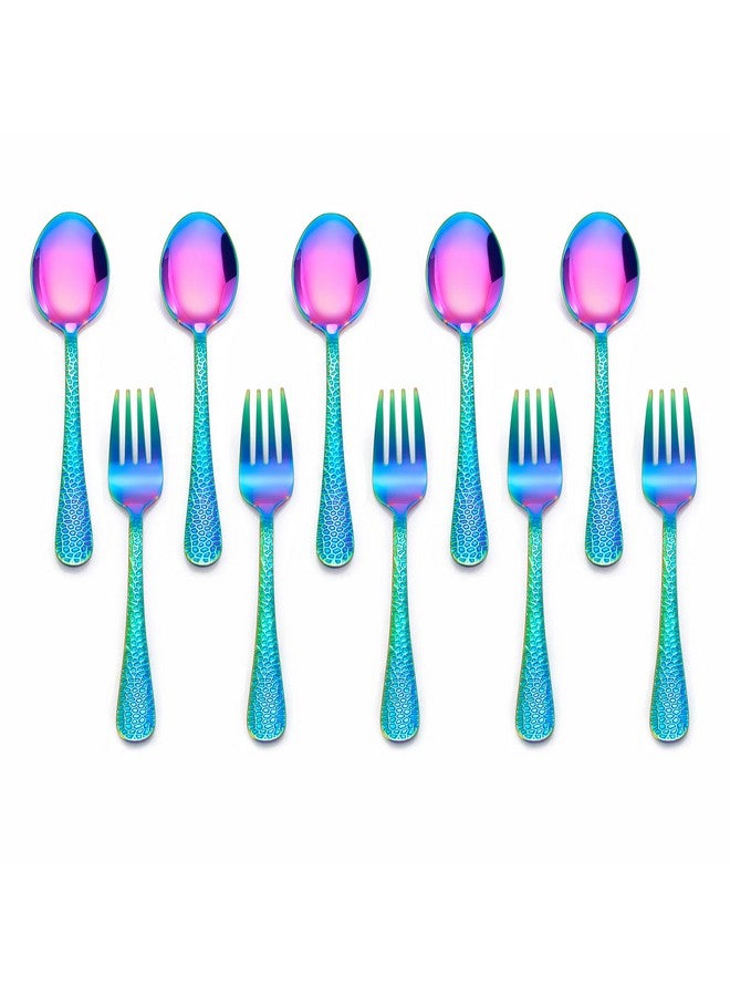 LIANYU 10-Piece Kids Silverware Set, Rainbow Toddler Utensils Flatware Set, Stainless Steel Child Preschooler Cutlery Set, Includes 5 Kids Spoons, 5 Kids Forks, Dishwasher Safe - Image 1