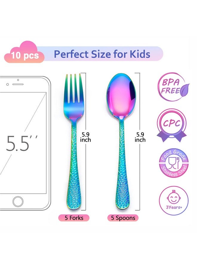 LIANYU 10-Piece Kids Silverware Set, Rainbow Toddler Utensils Flatware Set, Stainless Steel Child Preschooler Cutlery Set, Includes 5 Kids Spoons, 5 Kids Forks, Dishwasher Safe - Image 2