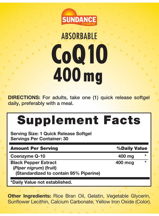 Sundance ساندانس CoQ10 | 400 ملغ | 30 كبسولة لينة | مع مستخلص الفلفل الأسود | مكمل غير معدل وراثيًا وخالي من الغلوتين - Image 2
