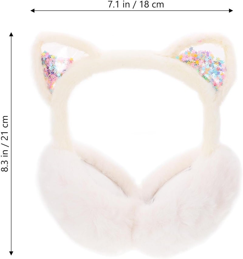 Winter Earmuffs with Foldable Plush Kitten Ears, White Soft Ear Warmers and Boys Outdoor Cold Weather Protection - Image 2