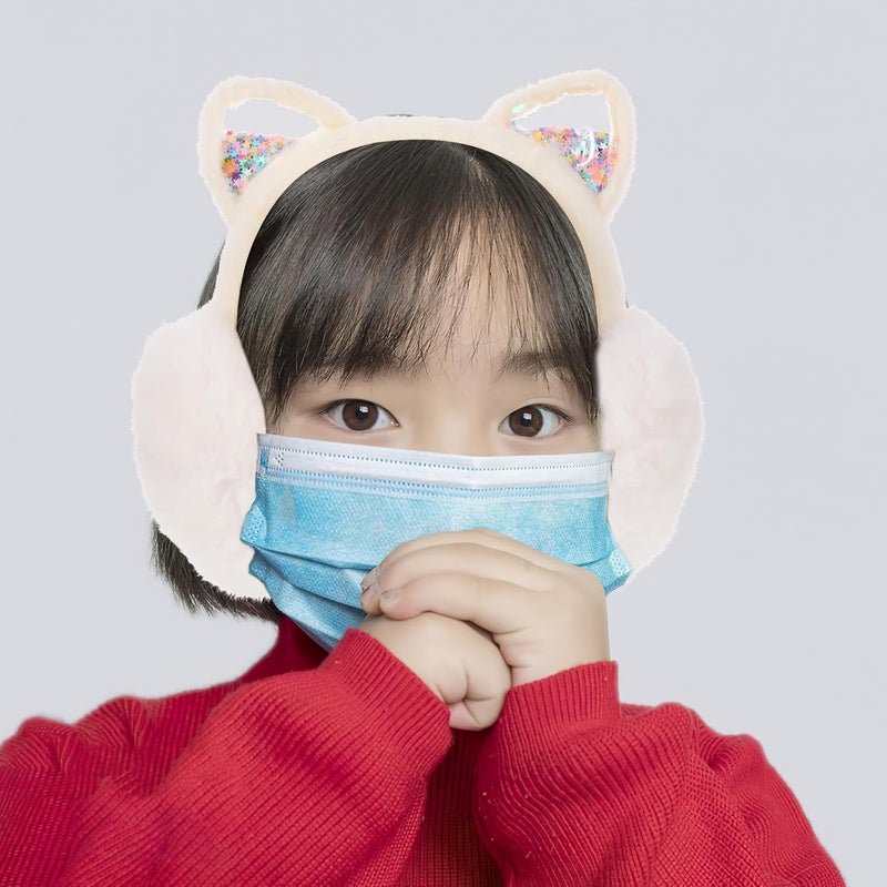 Winter Earmuffs with Foldable Plush Kitten Ears, White Soft Ear Warmers and Boys Outdoor Cold Weather Protection - Image 5
