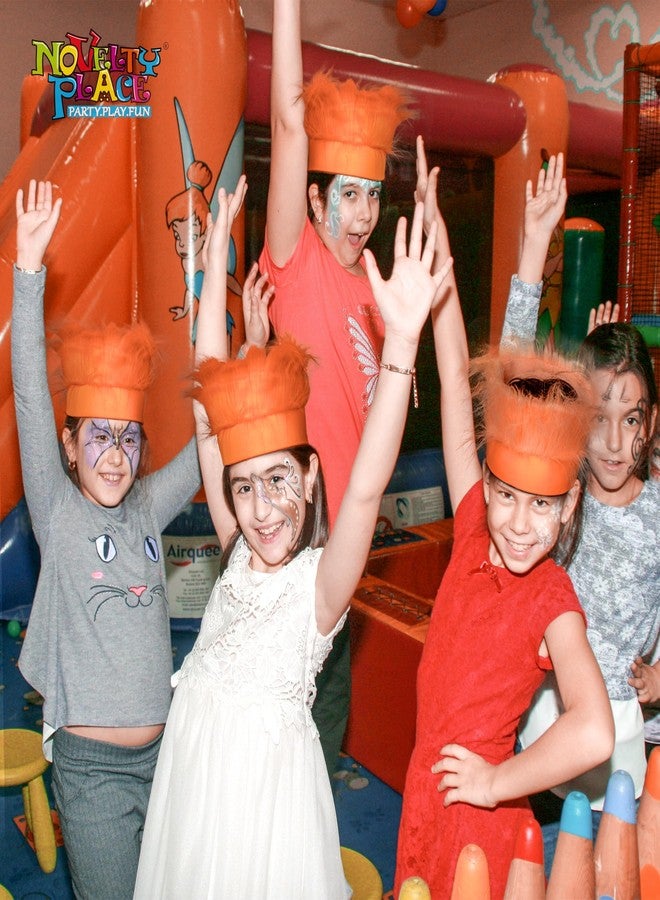 Novelty Place رباط رأس برتقالي شعره غريب من نوفيلتي بليس - باروكة شعر مجنونة ومرحة - مثالية للرياضة، الحفلات، الأزياء، الكوسبلاي، والهالوين - تناسب الأطفال، المراهقين والبالغين - Image 5