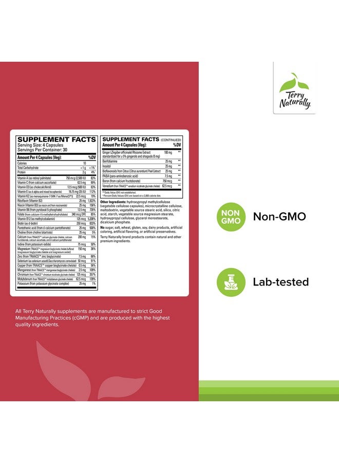 Terry Naturally Clinical Essentials - Supplement to Aid Bone, Cardiovascular & Immune Health - Supplement with Chelated Minerals - Supplement with B-Vitamins & Vitamin C - 120 Tablets (Pack of 2) - Image 2