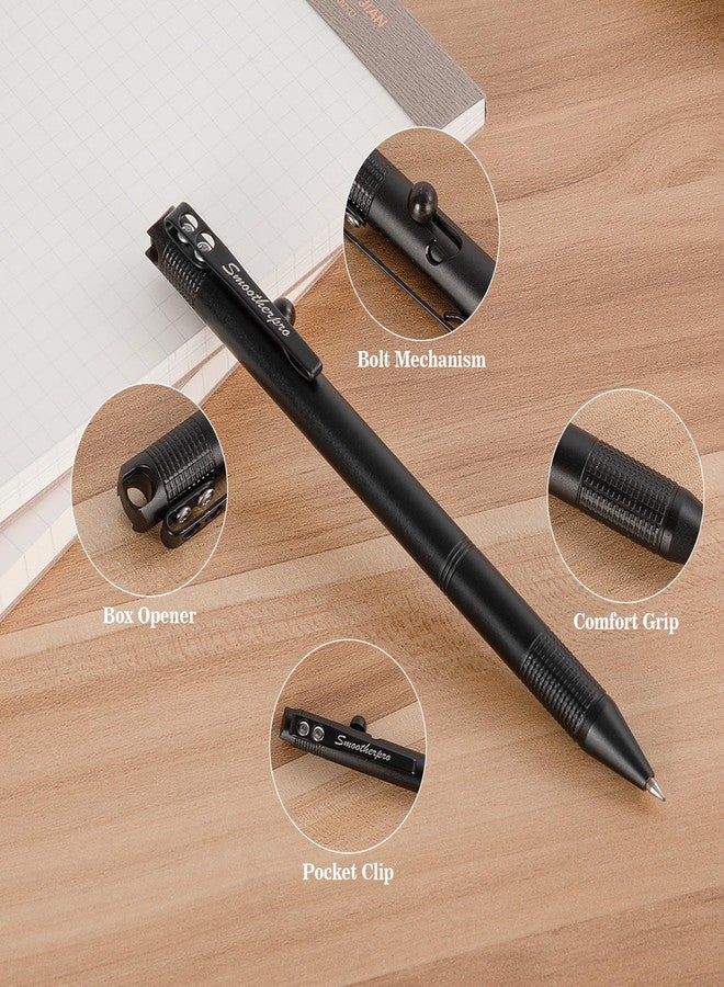 قلم SMOOTHERPRO ذو آلية الترباس | أسود | قلم حبر جاف من الفولاذ المقاوم للصدأ مع مشبك جيب | متوافق مع عبوات حبر Pilot G2 | قلم تخفيف الضغط | للاستخدام اليومي، مناسب للمكتب والمدرسة والأعمال (XH01) - Image 4