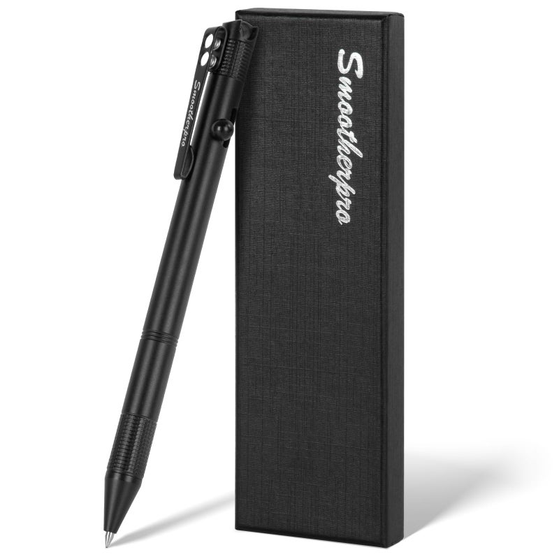 قلم SMOOTHERPRO ذو آلية الترباس | أسود | قلم حبر جاف من الفولاذ المقاوم للصدأ مع مشبك جيب | متوافق مع عبوات حبر Pilot G2 | قلم تخفيف الضغط | للاستخدام اليومي، مناسب للمكتب والمدرسة والأعمال (XH01) - Image 1