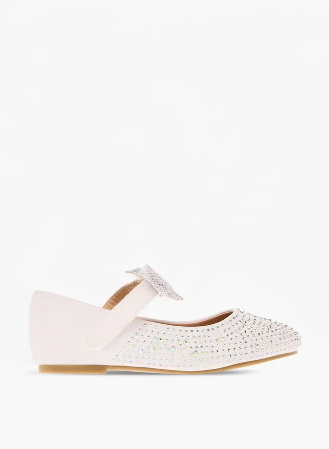 جونيورز حذاء باليرينا للبنات بفيونكة وإغلاق بشريط لاصق