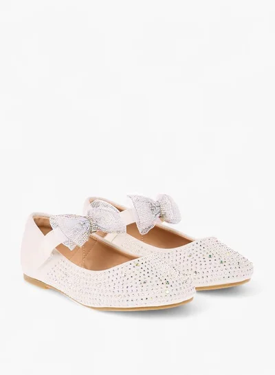 JUNIORS Girls Bow Accent Ballerina Shoes with Hook and Loop Closure
