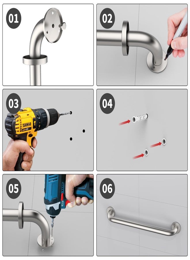 ZUEXT 2 Pack 24 Inch Shower Grab Bar, ZUEXT Satin Brushed Nickel Stainless Steel Bathroom Grab Bar, Shower Balance Bar,Safety Hand Rail Support,Handicap Elderly Senior Assist Bath Handle(1.25" Diameter) - Image 5