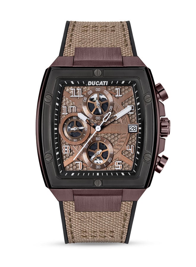 Ducati DT088 Gents Chronograph Watch – Gun Dial, Coffee Screw-Detail Case, Multi-Layered Design, Leather Strap with Silicone Base, Water Resistant 50M - Image 1