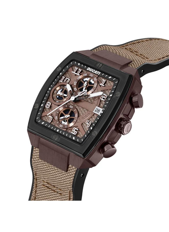 Ducati Ducati DT088 Gents Chronograph Watch – Gun Dial, Coffee Screw-Detail Case, Multi-Layered Design, Leather Strap with Silicone Base, Water Resistant 50M
