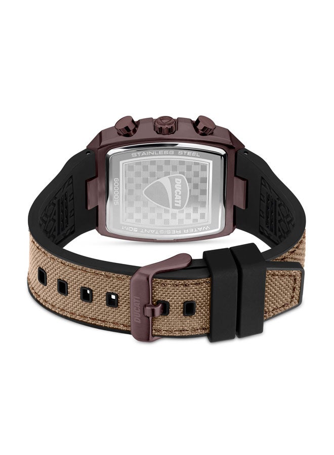 Ducati DT088 Gents Chronograph Watch – Gun Dial, Coffee Screw-Detail Case, Multi-Layered Design, Leather Strap with Silicone Base, Water Resistant 50M - Image 3