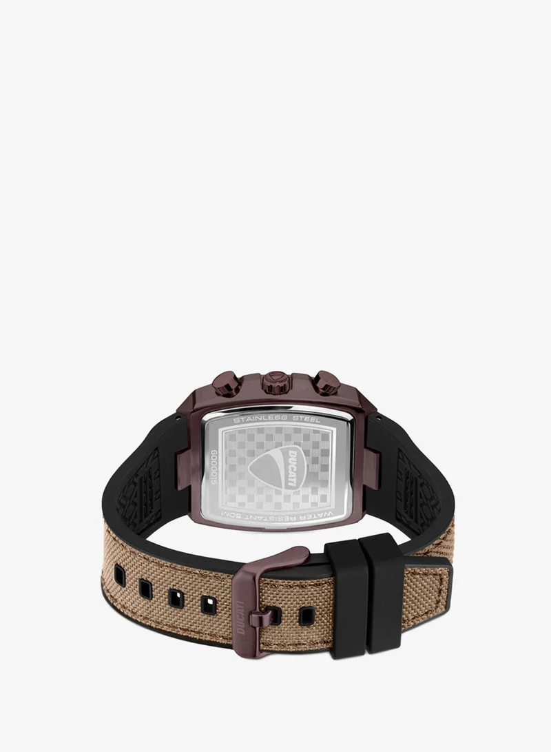 Ducati  Ducati DT088 Gents Chronograph Watch – Gun Dial, Coffee Screw-Detail Case, Multi-Layered Design, Leather Strap with Silicone Base, Water Resistant 50M for Men | Best Price UAE