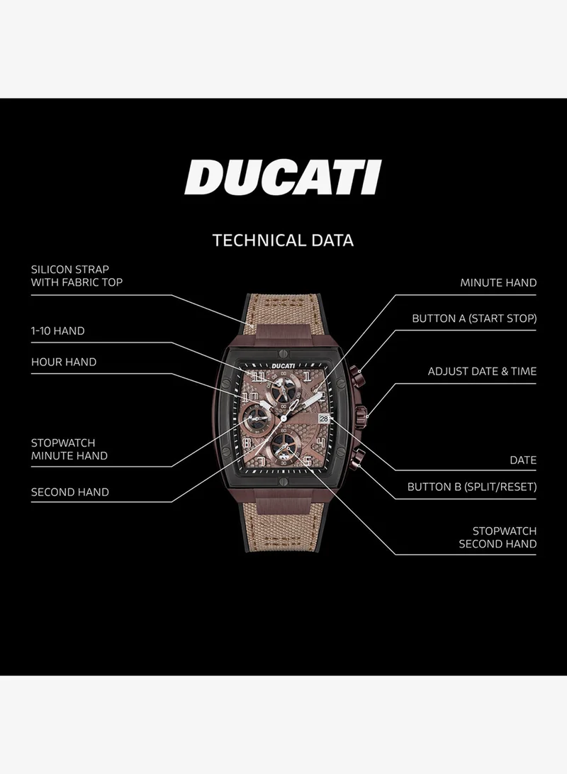 Ducati  Ducati DT088 Gents Chronograph Watch – Gun Dial, Coffee Screw-Detail Case, Multi-Layered Design, Leather Strap with Silicone Base, Water Resistant 50M for Men | Best Price UAE