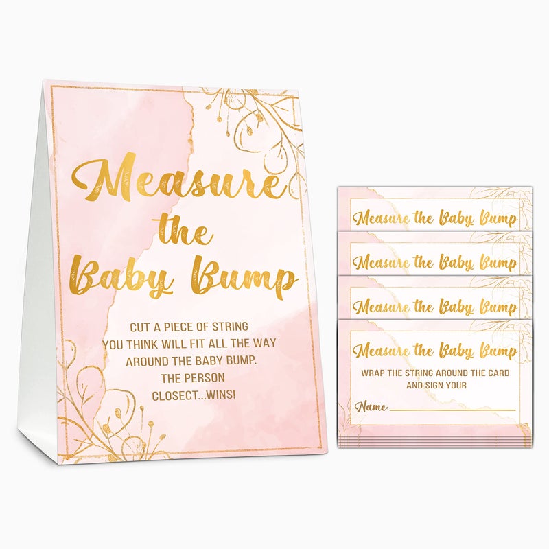 Baby Shower Game Set Measure The Baby Bump1 Standing Sign 50 Find Cards Gold Foil How Big is Mommys Belly Party Game Blush Pink Baby ShowerGender Reveal Party Favor DecorA03