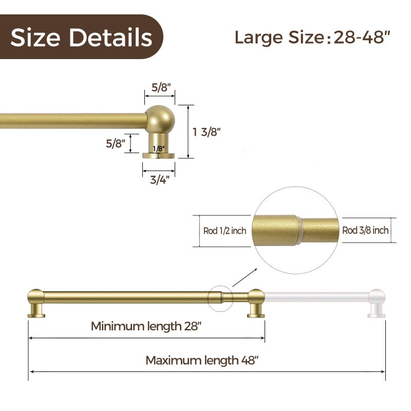 TWOPAGES 28" to 48" Gold Cafe Curtain Rod 1 Pack, Small Adjustable Rod Set with Rings for Windows Bedroom Kitchen Bathroom French Door - Image 3