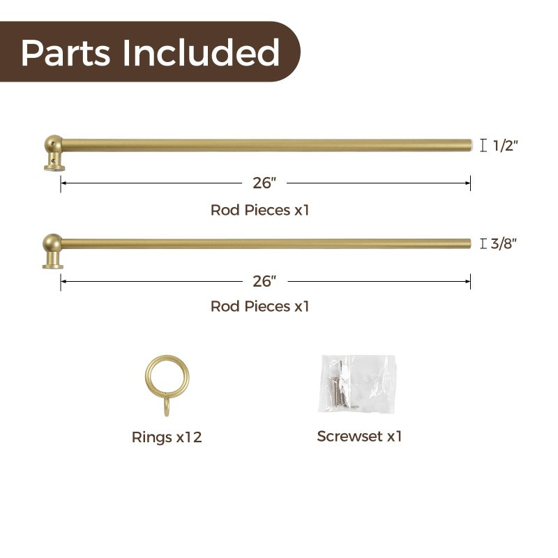 TWOPAGES 28" to 48" Gold Cafe Curtain Rod 1 Pack, Small Adjustable Rod Set with Rings for Windows Bedroom Kitchen Bathroom French Door - Image 4