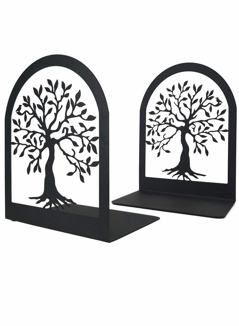 SYOSI Bookends, Heavy Duty Metal Bookends, Black Book Support, for Shelves, Anti Scratch, Non-Skid School Library Book Organizer, for Student Gift,1 Pair - Image 1
