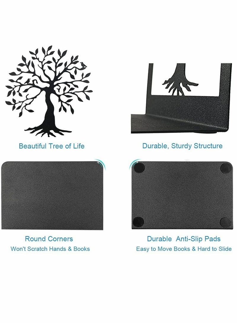 SYOSI Bookends, Heavy Duty Metal Bookends, Black Book Support, for Shelves, Anti Scratch, Non-Skid School Library Book Organizer, for Student Gift,1 Pair - Image 5