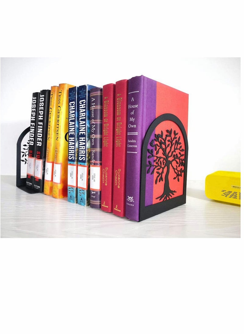 SYOSI Bookends, Heavy Duty Metal Bookends, Black Book Support, for Shelves, Anti Scratch, Non-Skid School Library Book Organizer, for Student Gift,1 Pair - Image 2