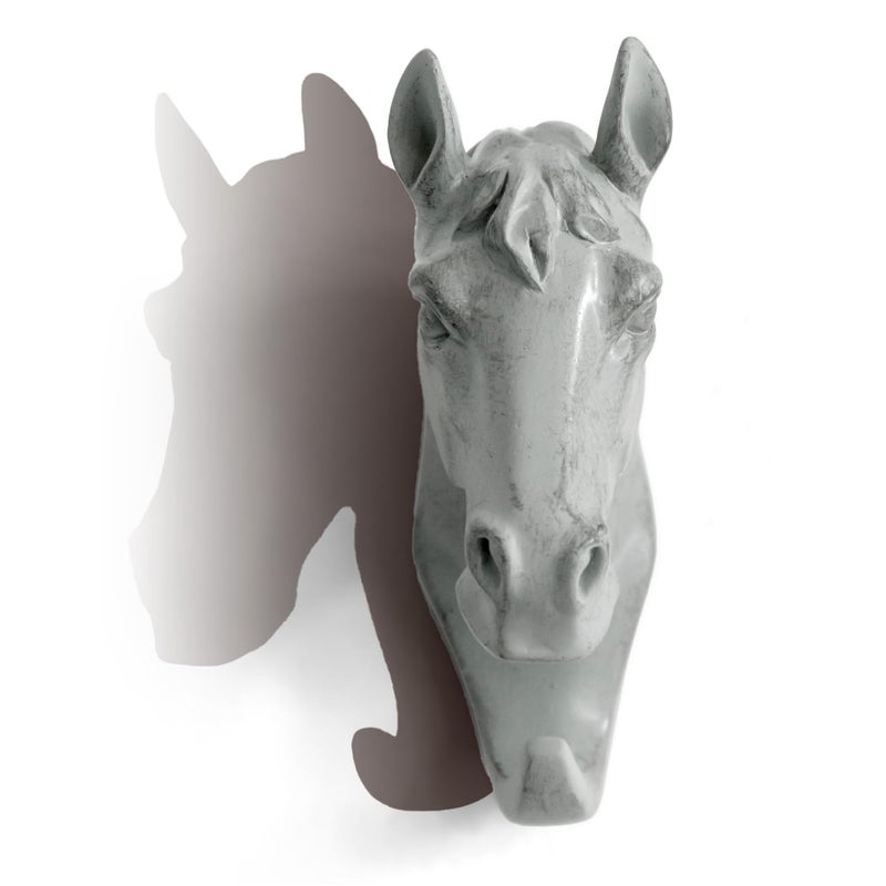 HERNGEE Horse Head Single Wall Hook/Hanger Animal Shaped Coat Hat Hook Heavy Duty, Rustic, Decorative Gift (Grey) - Image 1