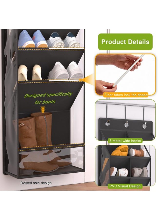 VERONLY Over the Door Shoe Organizer, Hanging Shoe Rack for Closet with 16-20 Pairs Capacity, Foldable Storage for Shoes, Boots, Sneakers, for Dorm Room, Apartment, Small Spaces（Black - Image 2