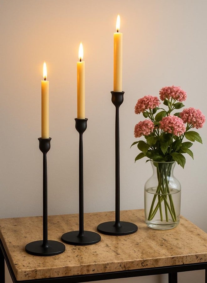 Kara Homes Set of 3 Black Metal Candle Holders - Tall Decorative Stands for Pillar Candles - Elegant Home Décor for Living Room, Dining Table & Gifting for Home - Image 4