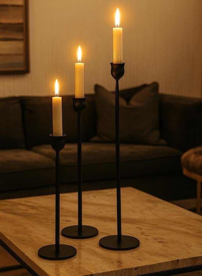 Kara Homes Set of 3 Black Metal Candle Holders - Tall Decorative Stands for Pillar Candles - Elegant Home Décor for Living Room, Dining Table & Gifting for Home - Image 3
