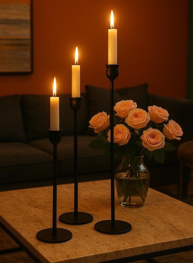 Kara Homes Set of 3 Black Metal Candle Holders - Tall Decorative Stands for Pillar Candles - Elegant Home Décor for Living Room, Dining Table & Gifting for Home - Image 5