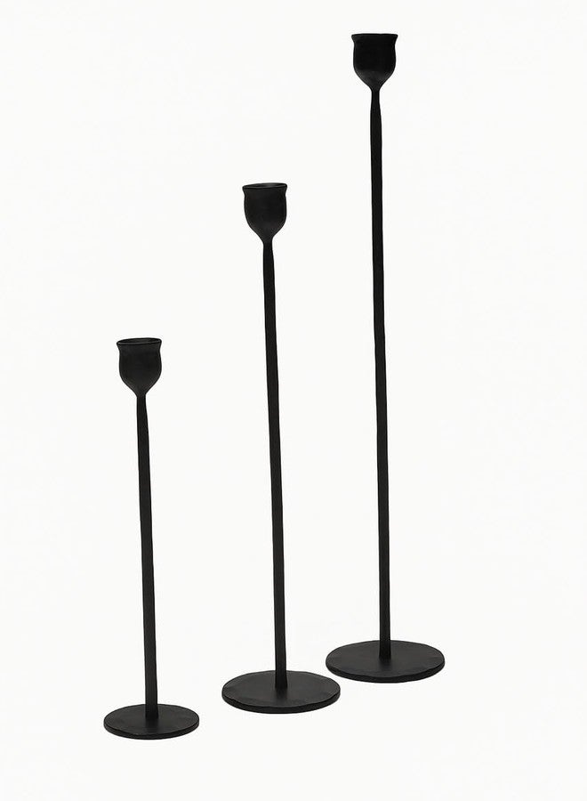 Kara Homes Set of 3 Black Metal Candle Holders - Tall Decorative Stands for Pillar Candles - Elegant Home Décor for Living Room, Dining Table & Gifting for Home - Image 1