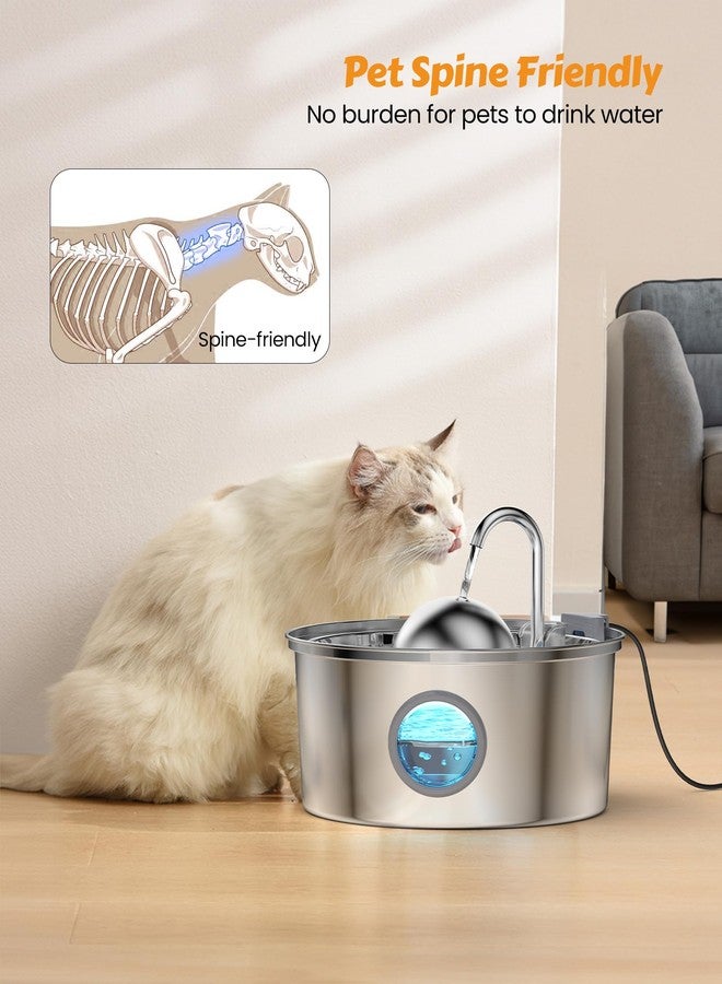 AONBOY Cat Water Fountain Stainless Steel, 108oz/3.2L Cat Fountain, Pet Water Fountain with Water Level Window, Hemispherical Shape, Multi-Filter, Silent Pump, Water Tap, Provides Flowing Water - Image 4
