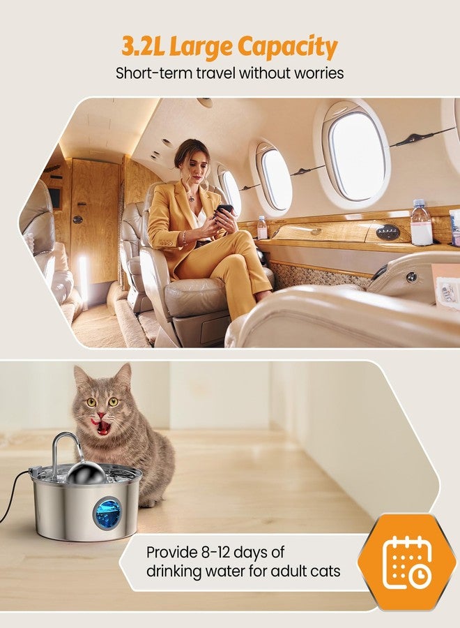 AONBOY Cat Water Fountain Stainless Steel, 108oz/3.2L Cat Fountain, Pet Water Fountain with Water Level Window, Hemispherical Shape, Multi-Filter, Silent Pump, Water Tap, Provides Flowing Water - Image 5