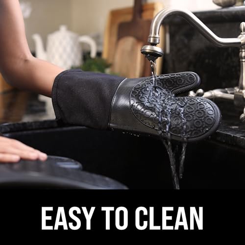 HOMWE BPA-Free Silicone Oven Mitts Ultra Heat Resistant up to 500°F - Oven Mitts with Thick Cotton Liner - Long Slip Resistant Pot Holders, Flexible Oven Gloves - Black 13.7" - Image 5