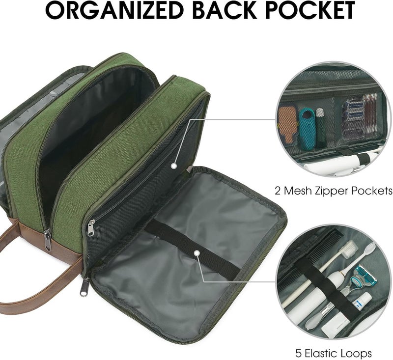 WANDF Travel Toiletry Bag for Men Large Toiletries Shaving Bag Water Resistant Hanging Dopp Kit Travel Accessories Bag for Women Men (Green) - Image 4