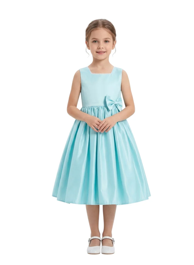 Bidani Sleeveless Satin Party Dress with Waist Bow