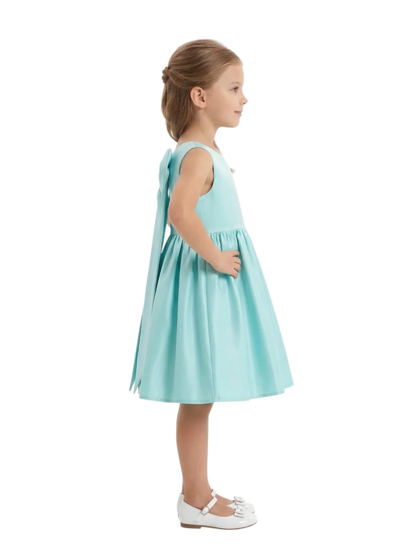 Bidani Sleeveless Satin Party Dress with Waist Bow