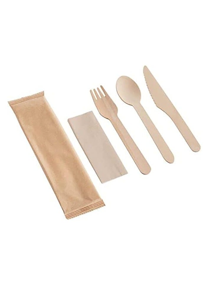 Green Tiger [20 Pack] Disposable Wooden Cutlery Set with Napkin, Eco Friendly, Biodegradable | Wooden Utensils for Camping, Traveling, and Party Supplies | Knife, Fork, Spoon, and Napkin Set - Image 1