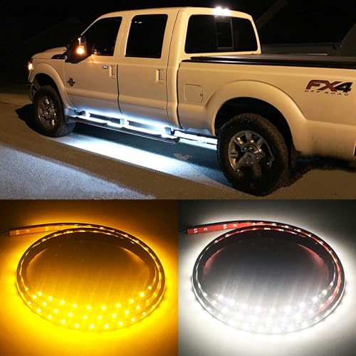 Fuguang 2PCS 70inch IP68 Truck LED Board Running Lights Side Marker Flexible Step Strip Lights White & Amber Turn Signal Combo Kit (IP68) - Image 1