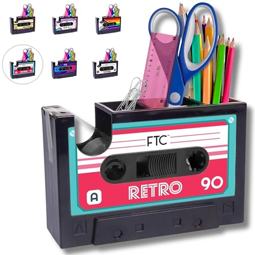FTC 80's Cassette Tape Dispenser & Pen Supply Holder - Funny Supplies & Desk Accessories for Home, School, Office for Men & Women - 6.70'' x 1.98'' x 4.53'' (Retro) - Image 1