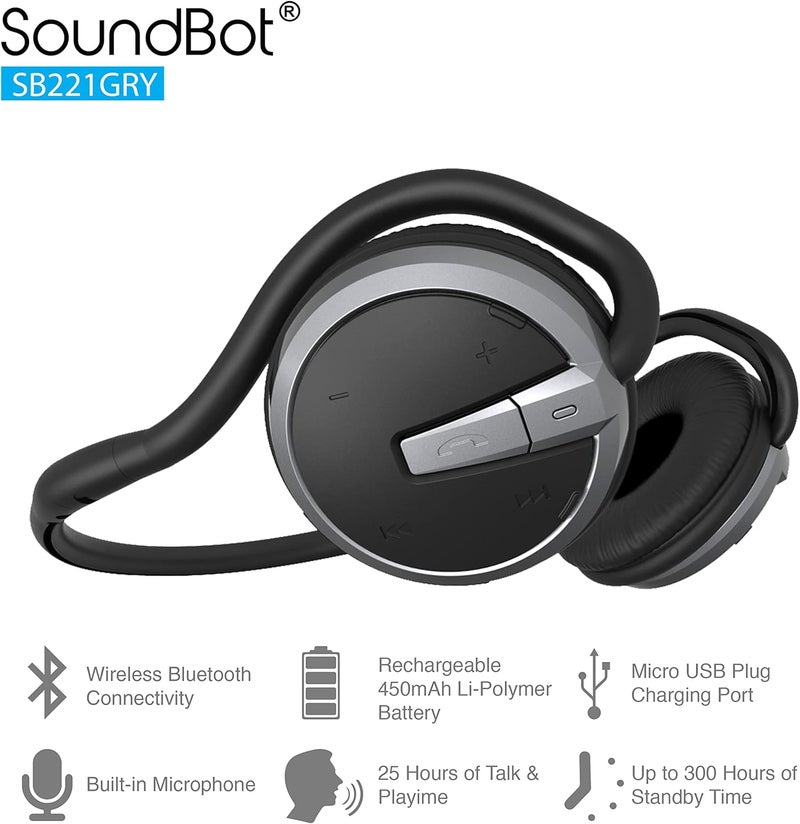 SoundBot SB221 HD Wireless Bluetooth 4.0 Headset Sports-Active Headphone for 20Hrs Music Streaming & 25Hrs HandsFree Calling w/Sweat Resistant Ergonomic Secure-Fit Design & Voice Command Support Black - Image 2