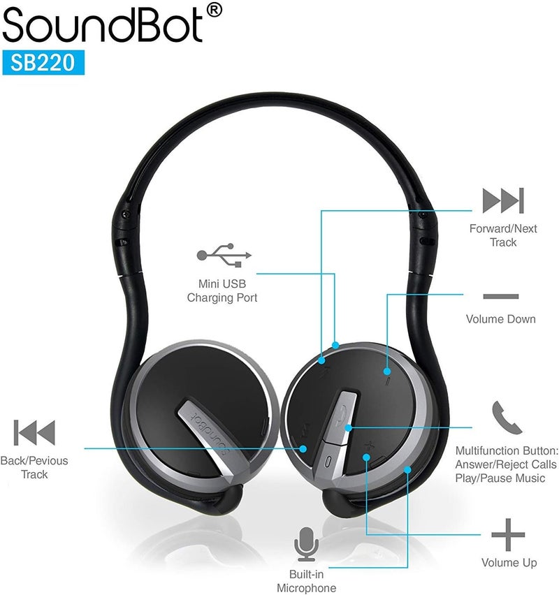 SoundBot SB221 HD Wireless Bluetooth 4.0 Headset Sports-Active Headphone for 20Hrs Music Streaming & 25Hrs HandsFree Calling w/Sweat Resistant Ergonomic Secure-Fit Design & Voice Command Support Black - Image 5