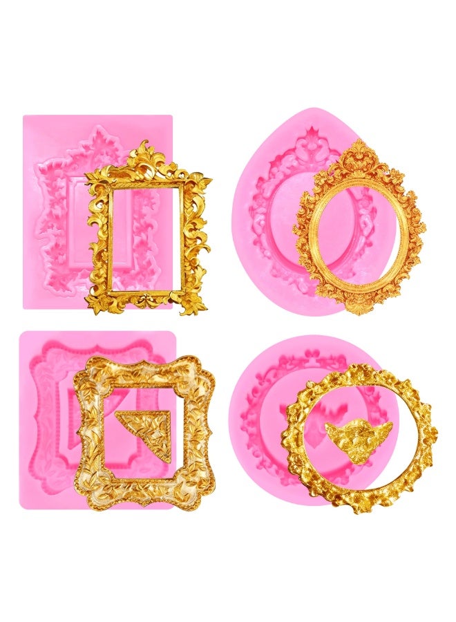 4Pcs Baroque Mini Frame Silicone Molds, Multi Sizes, Baking Mold for Cake Decoration, Candy, Chocolate & Air Dry Clay DIY Crafts - Image 1