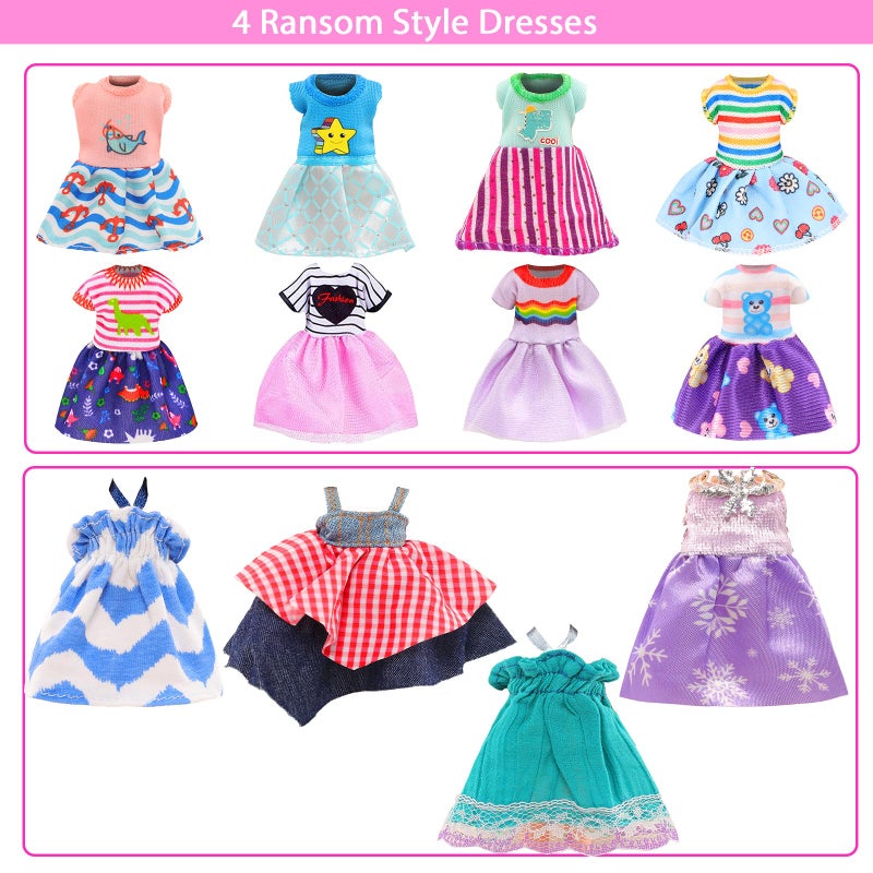 ENOCHT 25 Pcs 5.3 Inch Doll Clothes Suitcase Accessories 4 Dresses 3 Tops and Pant Outfits 3 Swimsuits 1 Luggage 3 Shoes 11 Travel Accessories Glasses for 5.3 Inch Dolls(Doll NOT Include) - Image 3