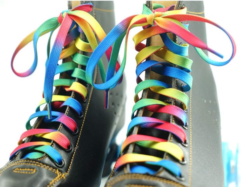 Decker Flat Wide Rainbow Shoelaces 2 Pairs Lace for Roller Skates Hockey Skates Boots and Regular Shoes - Image 4