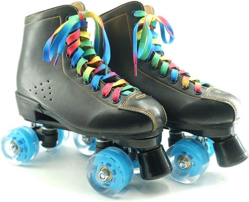 Decker Flat Wide Rainbow Shoelaces 2 Pairs Lace for Roller Skates Hockey Skates Boots and Regular Shoes - Image 1