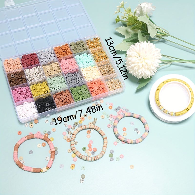 Multicolor Clay Bead Bracelet Kit 2100 Pieces Flat Golden Spacer Beads for Jewelry Making Craft Gifts - Image 4
